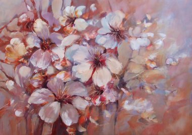 Badem çiçeği el yapımı boyama