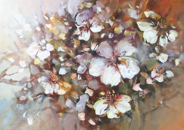Mandeln blühen handgemachte Malerei — Stockfoto