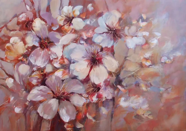 Badem çiçeği el yapımı boyama