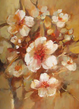 Badem çiçeği el yapımı boyama