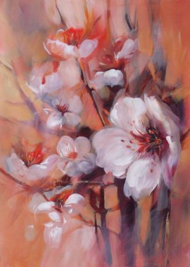 Badem çiçeği el yapımı boyama