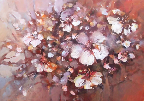 Flor de almendras pintura hecha a mano —  Fotos de Stock