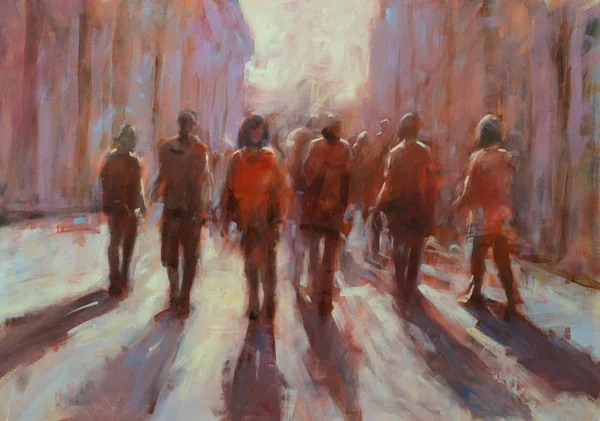 Walking peoples handmade painting — Stock Photo, Image