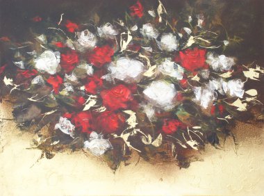 Beyaz ve kırmızı gül, el yapımı boyama