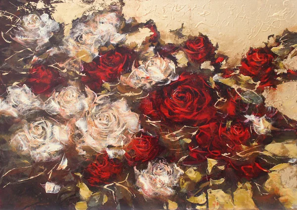 Beyaz ve kırmızı gül, el yapımı boyama