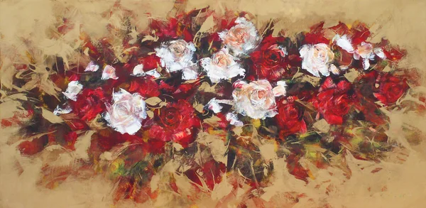 Λευκά και κόκκινα τριαντάφυλλα, χειροποίητα ζωγραφική — Φωτογραφία Αρχείου