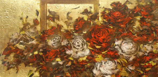 Белые и красные розы, ручная роспись — стоковое фото