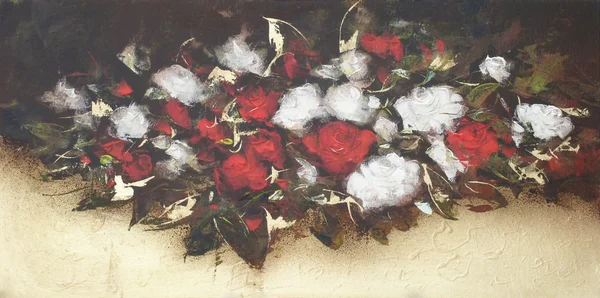 Білі та червоні троянди, картина ручної роботи — стокове фото