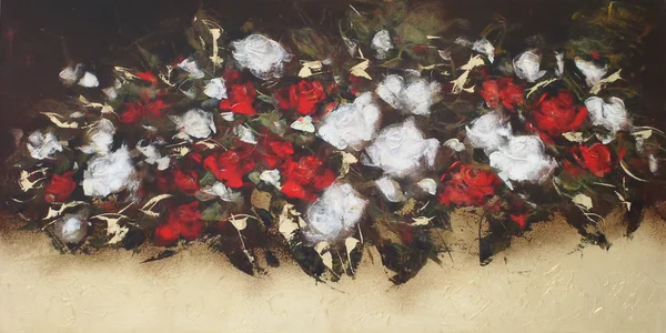 Witte en rode rozen, handgemaakte schilderij — Stockfoto