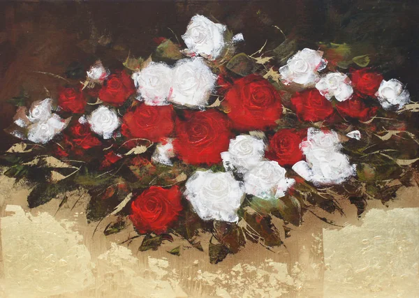 Rose bianche e rosse, pittura fatta a mano — Foto Stock