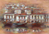 Картина, постер, плакат, фотообои "boats on the island harbor,handmade painting", артикул 106545616