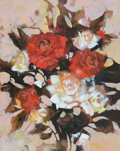 Vita och röda rosor, handgjorda målning — Stockfoto
