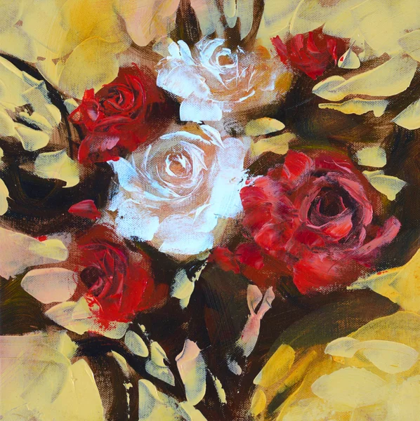 Λευκά και κόκκινα τριαντάφυλλα, χειροποίητα ζωγραφική — Φωτογραφία Αρχείου