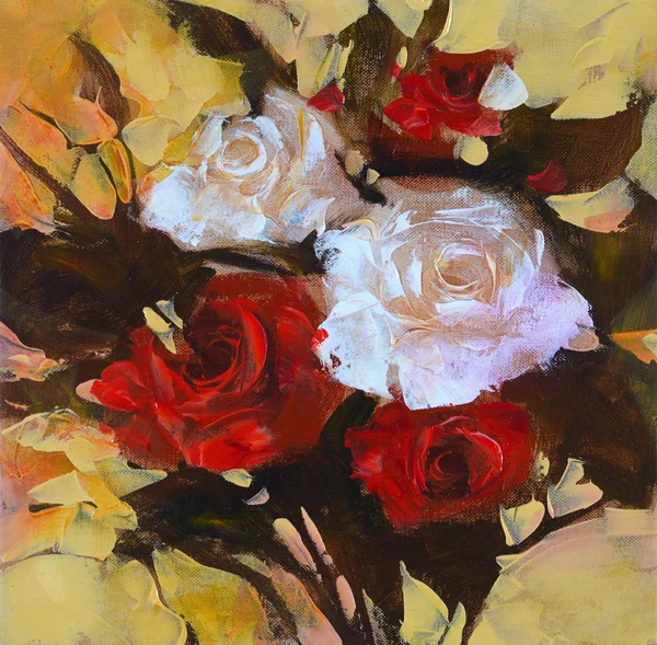 Rose bianche e rosse, pittura fatta a mano — Foto Stock