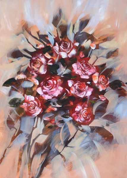 Weiße und rote Rosen, handgefertigte Malerei — Stockfoto