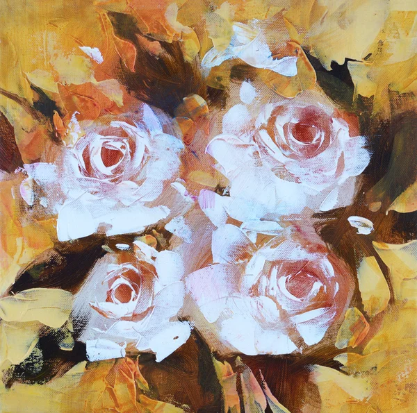 Білі троянди, картина ручної роботи — стокове фото