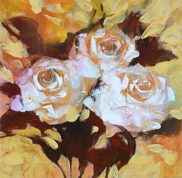 Λευκά τριαντάφυλλα, χειροποίητα ζωγραφική — Φωτογραφία Αρχείου