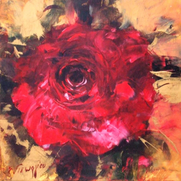 Rosas rojas, pintura hecha a mano —  Fotos de Stock