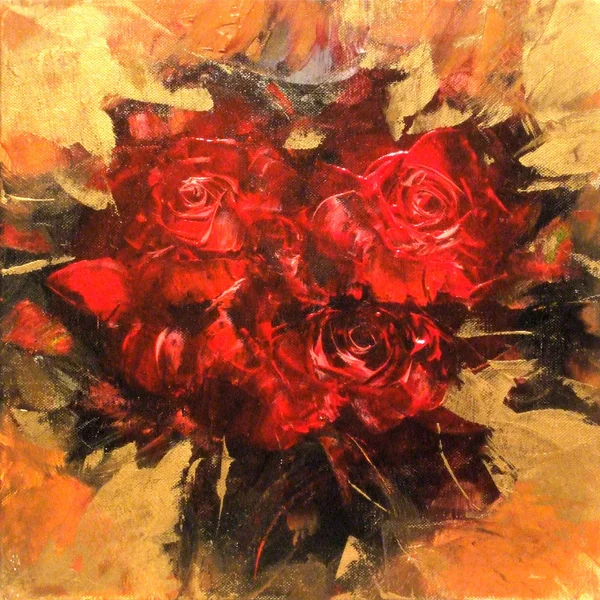 Rosas vermelhas, pintura artesanal — Fotografia de Stock