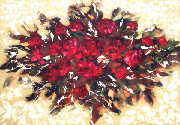 Červené růže, ruční malba — Stock fotografie