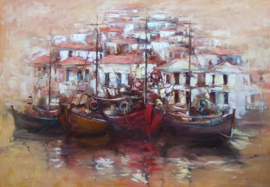 Gemiler Adası Harbor, el yapımı boyama