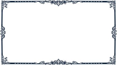 Dekoratif köşeleri ve kenarları beyaz arkaplanda olan süslü bir dikdörtgen çerçeve