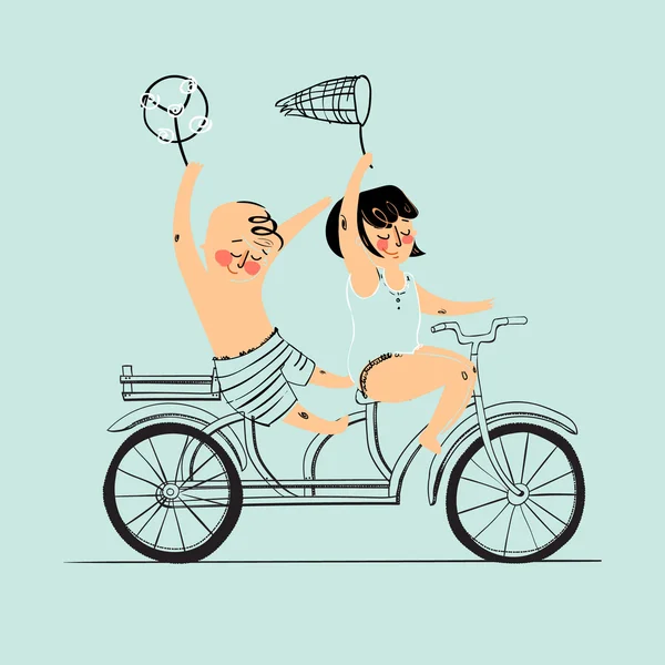 Dwóch najlepszych przyjaciół jeździć na rower tandem. Płaska konstrukcja. Ilustracja wektorowa. Na białym tle — Wektor stockowy