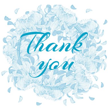 Word teşekkür ederim bahar çiçekleri ile basit şirin oval çelenk içinde ve yaprakları.