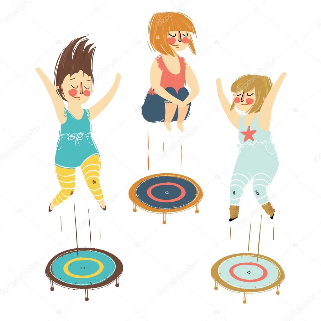 Illustration of a girls playing trampoline
