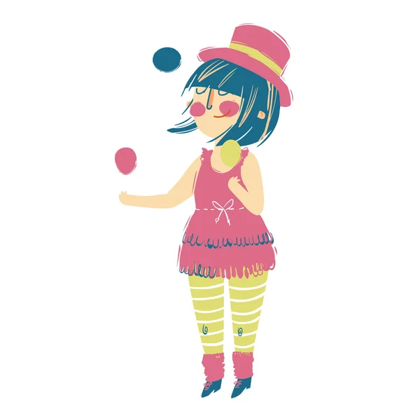 Vector juggler girl Kartun ilustrasi - Stok Vektor