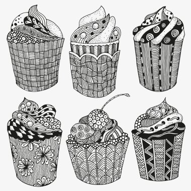 Çikolata, çilek ve krema ile Tatlı cupcakes. Sanatsal olarak çizilmiş
