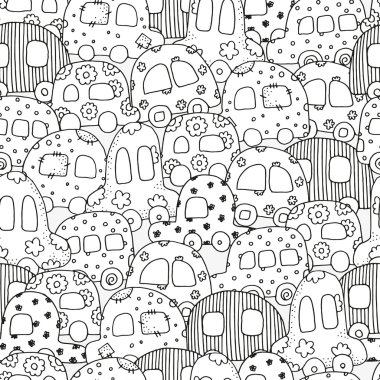 Doodle tarzı el çizilmiş çocuk araba ile dikişsiz desen.