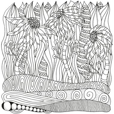 Çiçek doodle. Siyah-beyaz desen