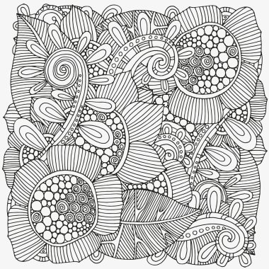 Çiçek doodle. Siyah-beyaz desen