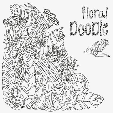 Çiçek doodle. Siyah-beyaz desen