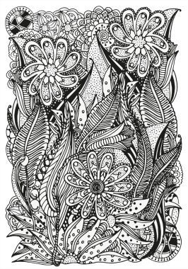 Boyama kitabı için desen. Etnik, çiçek, retro, doodle, aşiret tasarım öğesi.