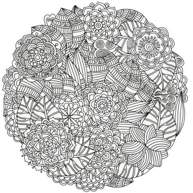 Boyama kitabı için desen. Etnik, çiçek, retro, doodle, aşiret tasarım öğesi.