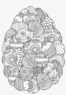 pattern with Easter eggs. Black and white pattern.
