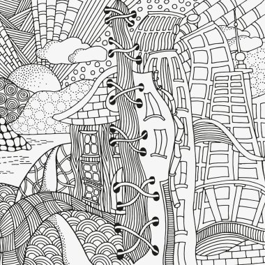 Siyah ve beyaz soyut fantezi resim.