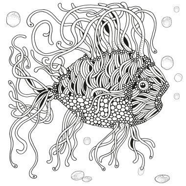 Siyah ve beyaz el çekilmiş şirin balık