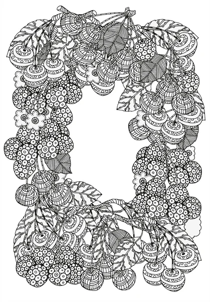 Patrón con cerezas artísticamente. Blanco y negro — Archivo Imágenes Vectoriales
