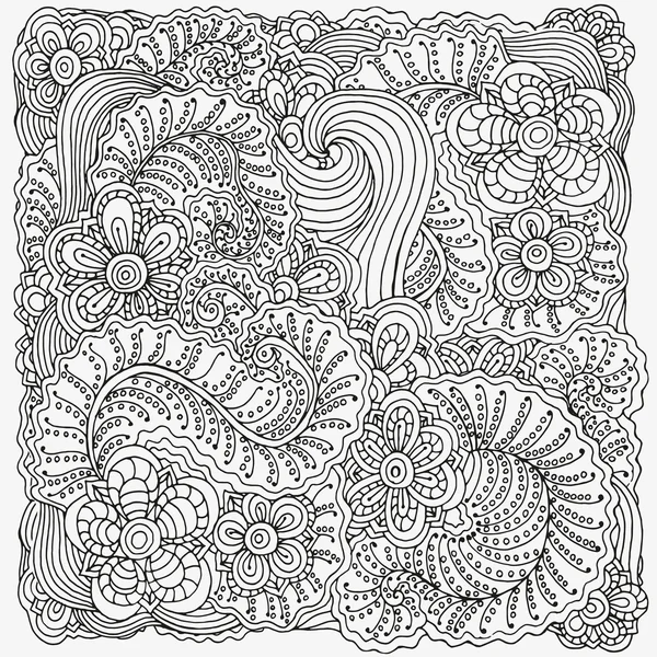 Doodle floral. Padrão preto e branco — Vetor de Stock