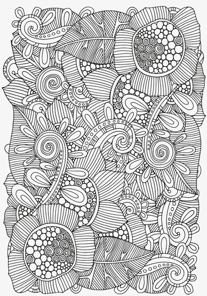 Floral doodle. Pola hitam dan putih - Stok Vektor