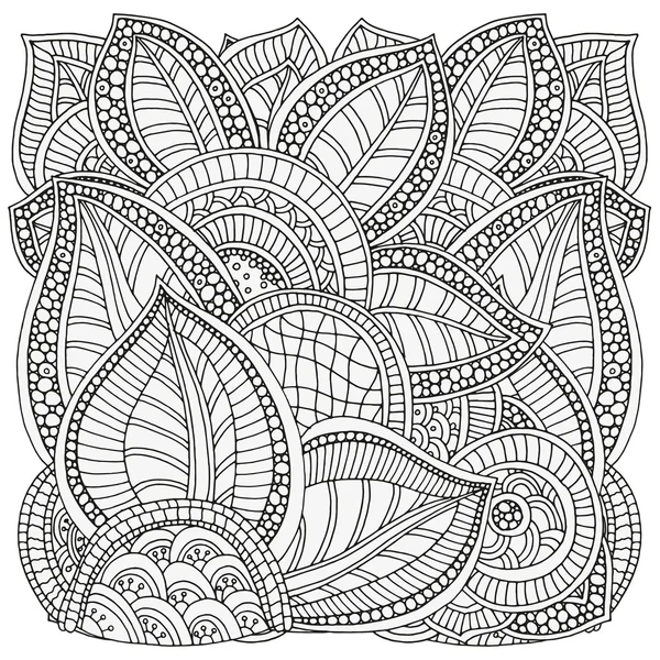 Doodle floral. Padrão preto e branco — Vetor de Stock