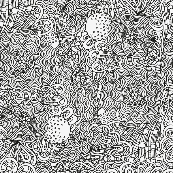 花の落書き。黒と白のパターン — ストックベクタ