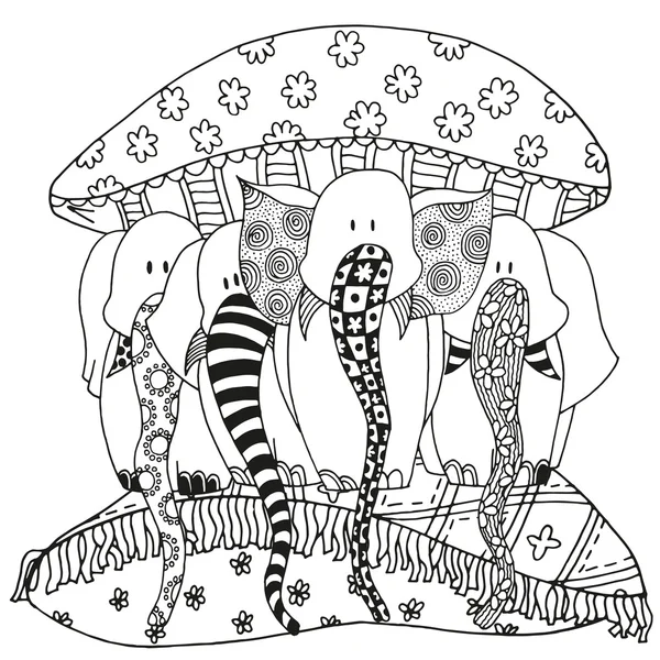 Ensemble d'éléphants d'art. Dessiné artistiquement, stylisé . — Image vectorielle