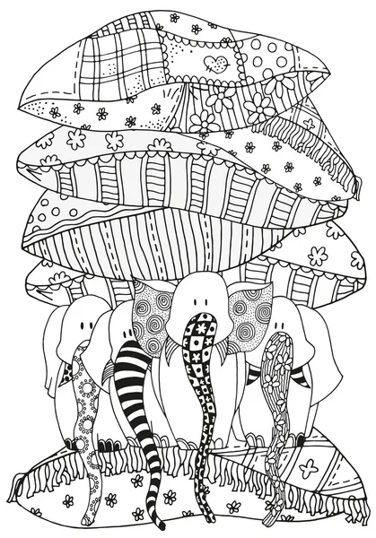 Uppsättning av konst elefanter. Konstnärligt dras, stiliserade. — Stock vektor
