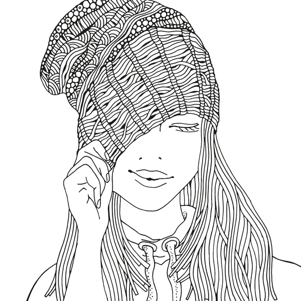 Tyttö neulottu hattu — vektorikuva