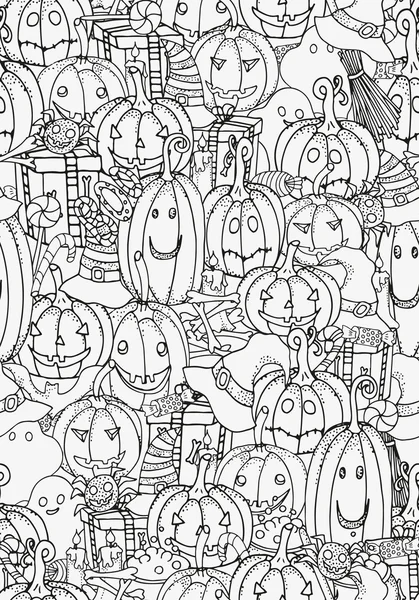 Símbolos de Halloween. Padrão para colorir livro — Vetor de Stock