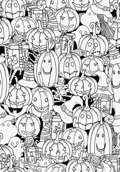 Símbolos de Halloween. Padrão para colorir livro — Vetor de Stock